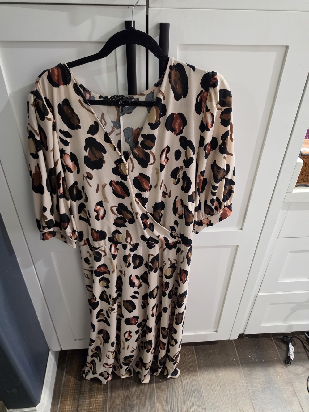 Eloquii Beige Leopard Print Faux-Wrap Midi Dress